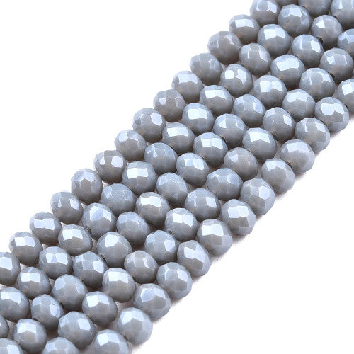 Crystal Glass Beads, Electroplated, Rondelle, Faceted, Pearl Luster, Light Steel Blue, 4mm - BEADED CREATIONS