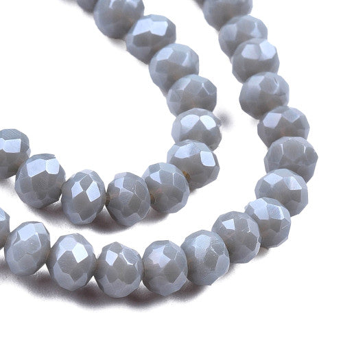 Crystal Glass Beads, Electroplated, Rondelle, Faceted, Pearl Luster, Light Steel Blue, 4mm - BEADED CREATIONS
