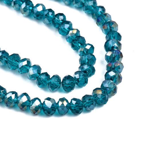 Crystal Glass Beads, Electroplated, Rondelle, Faceted, Teal, AB, 4mm - BEADED CREATIONS