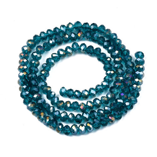 Crystal Glass Beads, Electroplated, Rondelle, Faceted, Teal, AB, 4mm - BEADED CREATIONS