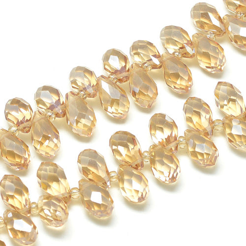 Crystal Glass Beads, Electroplated, Top Drilled, Teardrop, Faceted, Navajo White, 12-13x6mm - BEADED CREATIONS