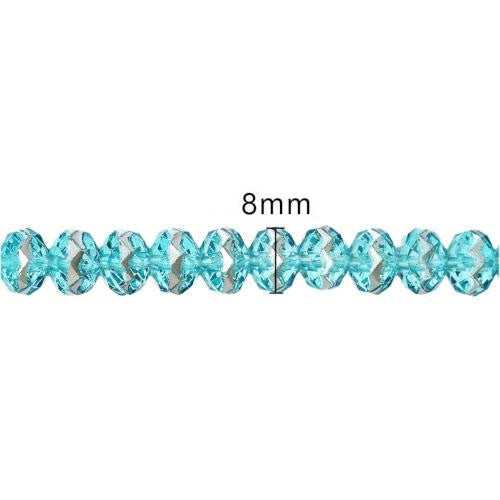 Crystal Glass Beads, Faceted, Rondelle, Sky Blue, Silver, 8mm - BEADED CREATIONS