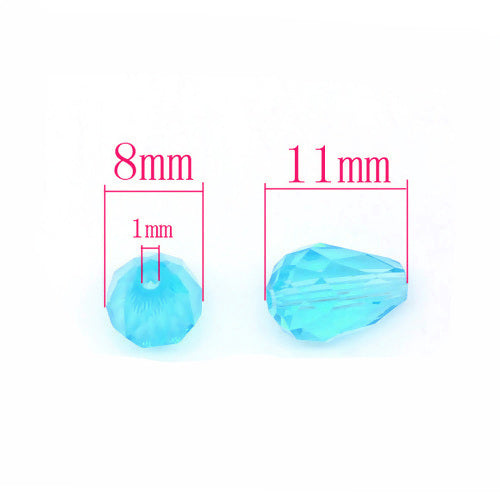 Crystal Glass Beads, Faceted, Teardrop, Sky Blue, 11mm - BEADED CREATIONS