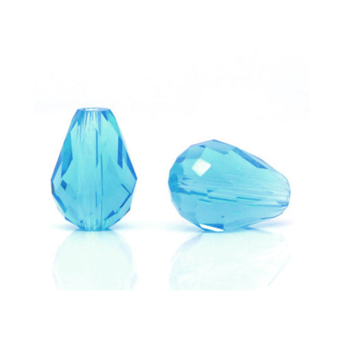 Crystal Glass Beads, Faceted, Teardrop, Sky Blue, 11mm - BEADED CREATIONS