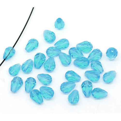 Crystal Glass Beads, Faceted, Teardrop, Sky Blue, 11mm - BEADED CREATIONS