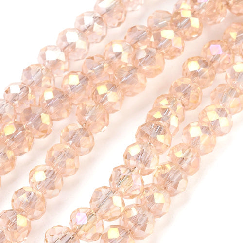 Crystal Glass Beads, Rondelle, Faceted, Bisque, AB, 6mm - BEADED CREATIONS