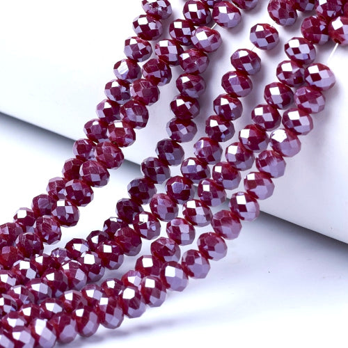 Crystal Glass Beads, Rondelle, Faceted, Dark Scarlet, Pearl Luster, 4mm - BEADED CREATIONS