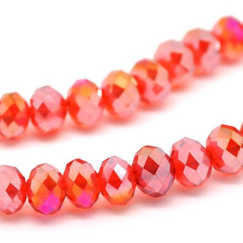 Crystal Glass Beads, Rondelle, Faceted, Full Plated, Red, AB, 8mm - BEADED CREATIONS