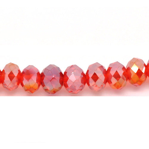 Crystal Glass Beads, Rondelle, Faceted, Full Plated, Red, AB, 8mm - BEADED CREATIONS