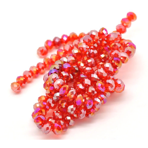 Crystal Glass Beads, Rondelle, Faceted, Full Plated, Red, AB, 8mm - BEADED CREATIONS