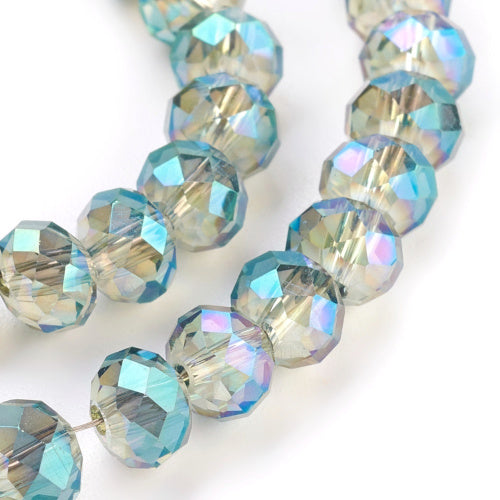 Crystal Glass Beads, Rondelle, Faceted, Full Plated, Turquoise, 6mm - BEADED CREATIONS