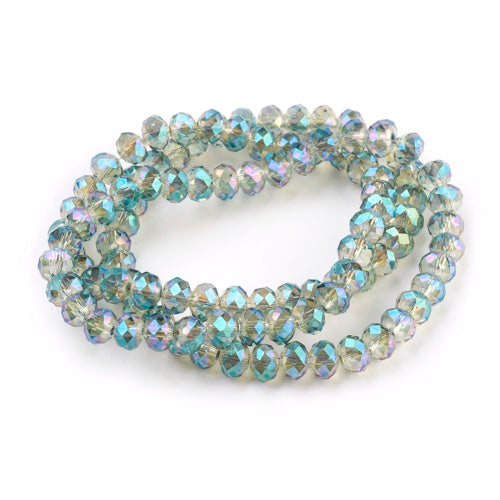 Crystal Glass Beads, Rondelle, Faceted, Full Plated, Turquoise, 6mm - BEADED CREATIONS