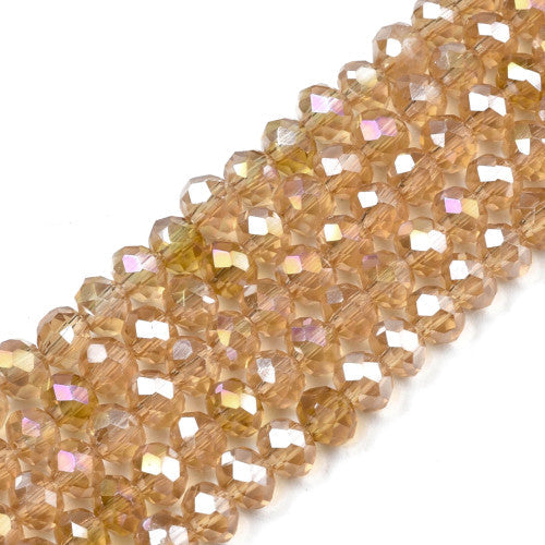 Crystal Glass Beads, Rondelle, Faceted, Goldenrod, AB, 4mm - BEADED CREATIONS