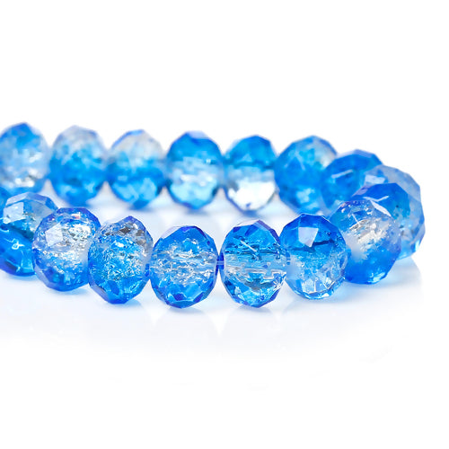 Crystal Glass Beads, Rondelle, Faceted, Half-Plated, Blue, Clear, 8mm - BEADED CREATIONS