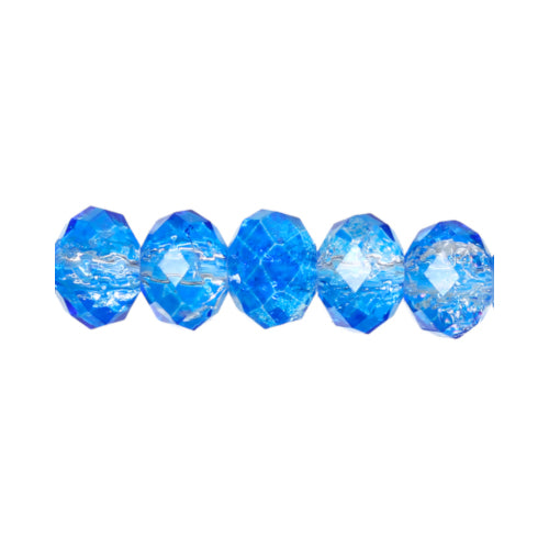 Crystal Glass Beads, Rondelle, Faceted, Half-Plated, Blue, Clear, 8mm - BEADED CREATIONS