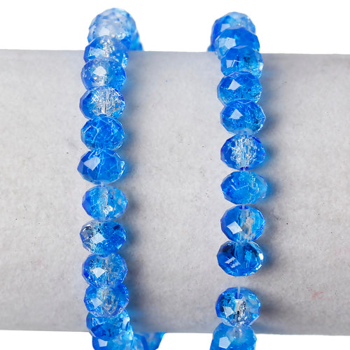 Crystal Glass Beads, Rondelle, Faceted, Half-Plated, Blue, Clear, 8mm - BEADED CREATIONS