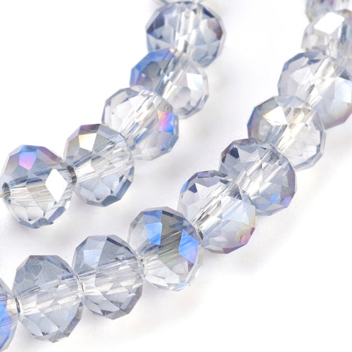 Crystal Glass Beads, Rondelle, Faceted, Half-Plated, Clear, AB, 6mm - BEADED CREATIONS