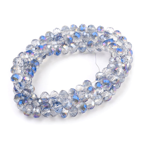 Crystal Glass Beads, Rondelle, Faceted, Half-Plated, Clear, AB, 6mm - BEADED CREATIONS