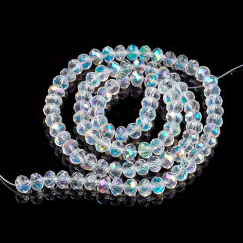 Crystal Glass Beads, Rondelle, Faceted, Half-Plated, Clear, AB, 8mm - BEADED CREATIONS