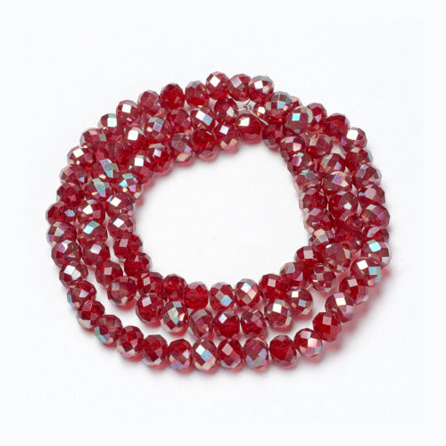 Crystal Glass Beads, Rondelle, Faceted, Half-Plated, Dark Red, AB, 4mm - BEADED CREATIONS