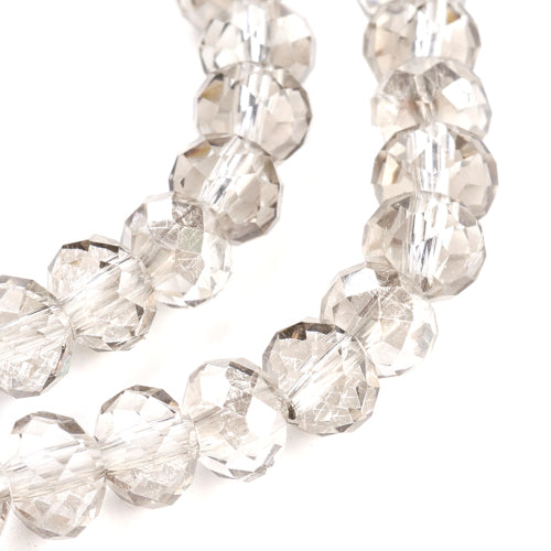 Crystal Glass Beads, Rondelle, Faceted, Half-Plated, Gainsboro, 6mm - BEADED CREATIONS