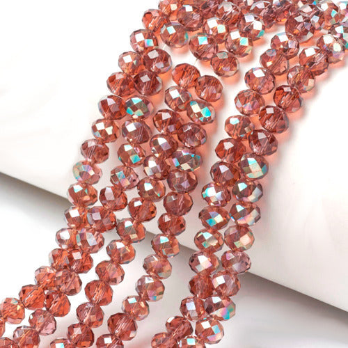 Crystal Glass Beads, Rondelle, Faceted, Half-Plated, Indian Red, AB, 4mm - BEADED CREATIONS