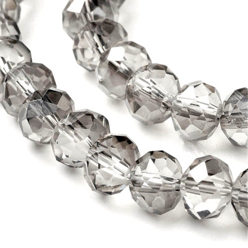 Crystal Glass Beads, Rondelle, Faceted, Half-Plated, Light Grey, 8mm - BEADED CREATIONS