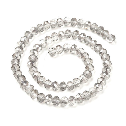 Crystal Glass Beads, Rondelle, Faceted, Half-Plated, Light Grey, 8mm - BEADED CREATIONS