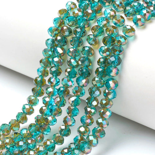 Crystal Glass Beads, Rondelle, Faceted, Half-Plated, Teal, AB, 4mm - BEADED CREATIONS