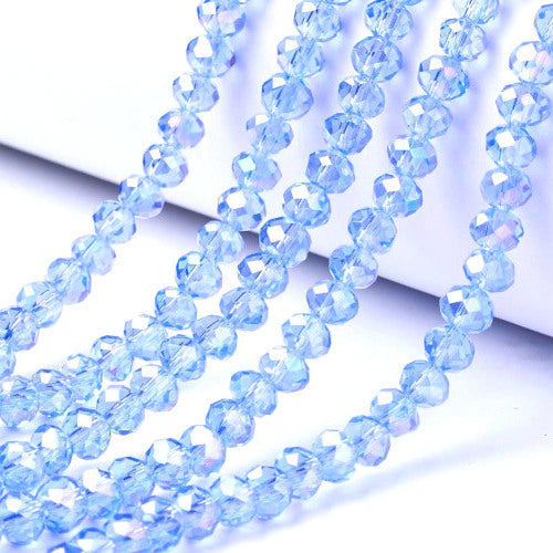 Crystal Glass Beads, Rondelle, Faceted, Light Blue, AB, 6mm - BEADED CREATIONS