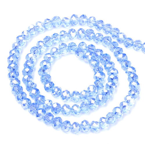 Crystal Glass Beads, Rondelle, Faceted, Light Blue, AB, 6mm - BEADED CREATIONS