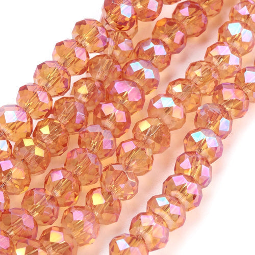 Crystal Glass Beads, Rondelle, Faceted, Light Orange, AB, 6mm - BEADED CREATIONS