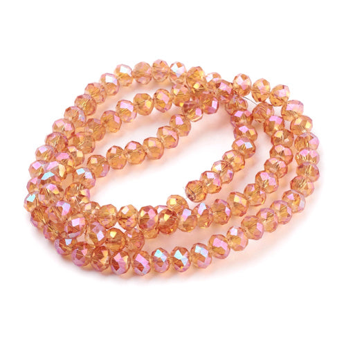 Crystal Glass Beads, Rondelle, Faceted, Light Orange, AB, 6mm - BEADED CREATIONS