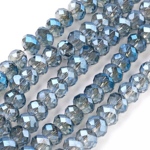 Crystal Glass Beads, Rondelle, Faceted, Light Steel Blue, AB, 6mm - BEADED CREATIONS