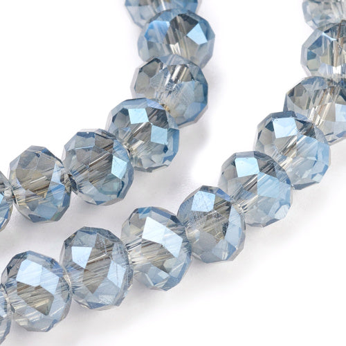 Crystal Glass Beads, Rondelle, Faceted, Light Steel Blue, AB, 6mm - BEADED CREATIONS