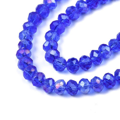 Crystal Glass Beads, Rondelle, Faceted, Medium Blue, AB, 4mm - BEADED CREATIONS