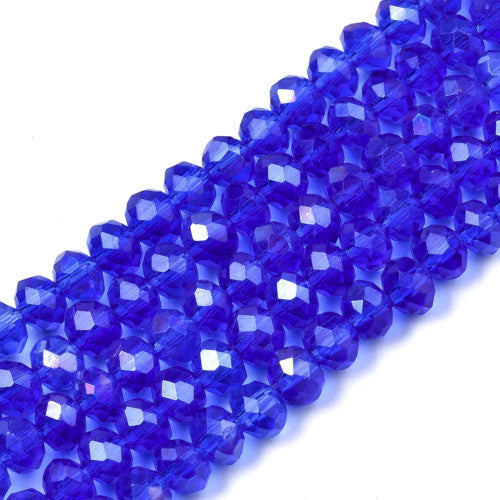 Crystal Glass Beads, Rondelle, Faceted, Medium Blue, AB, 4mm - BEADED CREATIONS