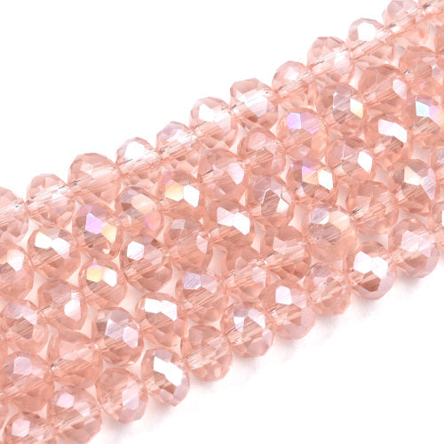 Crystal Glass Beads, Rondelle, Faceted, Misty Rose, AB, 4mm - BEADED CREATIONS