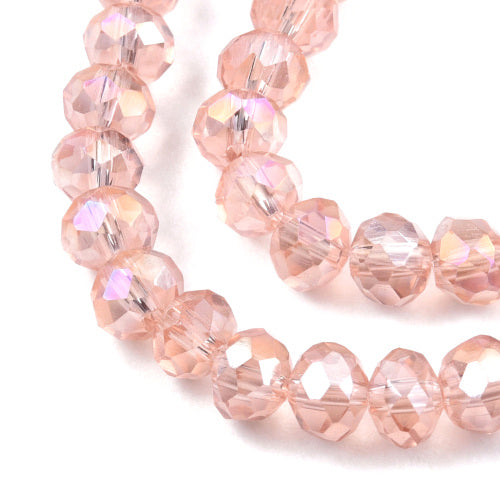 Crystal Glass Beads, Rondelle, Faceted, Misty Rose, AB, 4mm - BEADED CREATIONS