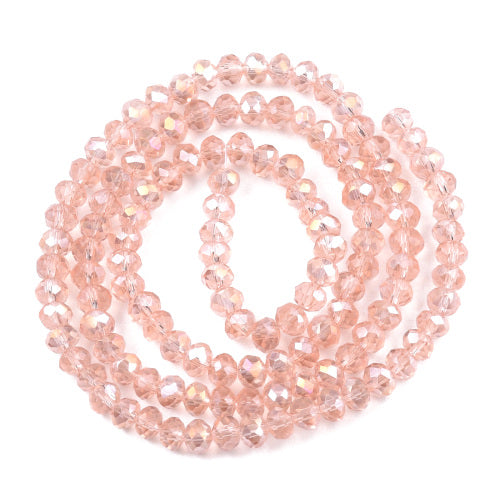 Crystal Glass Beads, Rondelle, Faceted, Misty Rose, AB, 4mm - BEADED CREATIONS