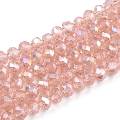 Crystal Glass Beads, Rondelle, Faceted, Misty Rose, AB, 6mm - BEADED CREATIONS