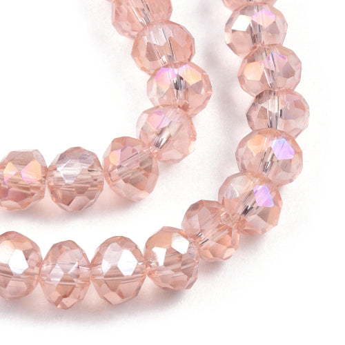 Crystal Glass Beads, Rondelle, Faceted, Misty Rose, AB, 6mm - BEADED CREATIONS