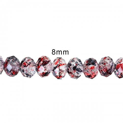 Crystal Glass Beads, Rondelle, Faceted, Mottled, Black, Red, 8mm - BEADED CREATIONS