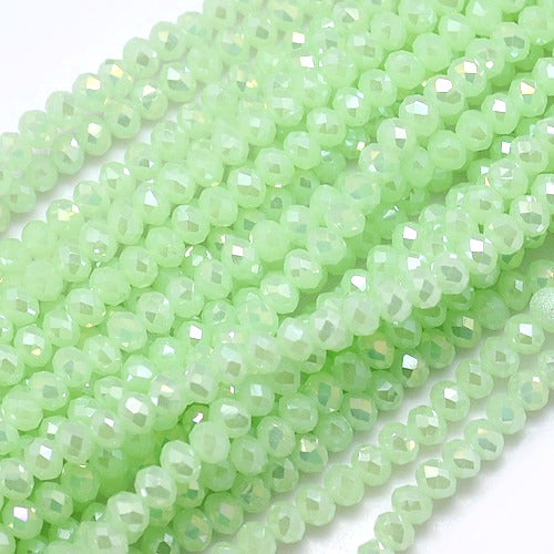 Crystal Glass Beads, Rondelle, Faceted, Opaque, Pale Green, AB, 4mm - BEADED CREATIONS