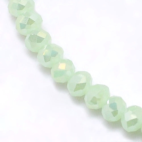 Crystal Glass Beads, Rondelle, Faceted, Opaque, Pale Green, AB, 4mm - BEADED CREATIONS