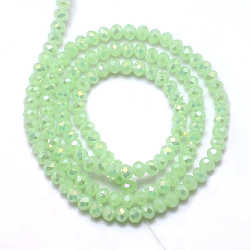 Crystal Glass Beads, Rondelle, Faceted, Opaque, Pale Green, AB, 4mm - BEADED CREATIONS