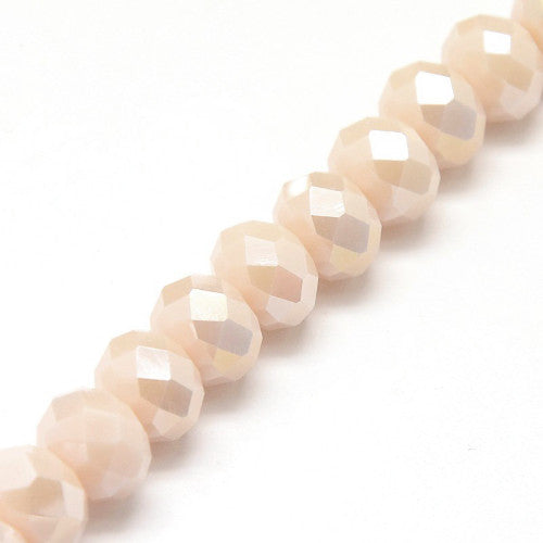 Crystal Glass Beads, Rondelle, Faceted, Opaque, Peach Puff, AB, 10mm - BEADED CREATIONS