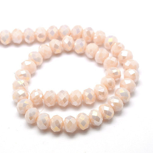 Crystal Glass Beads, Rondelle, Faceted, Opaque, Peach Puff, AB, 10mm - BEADED CREATIONS