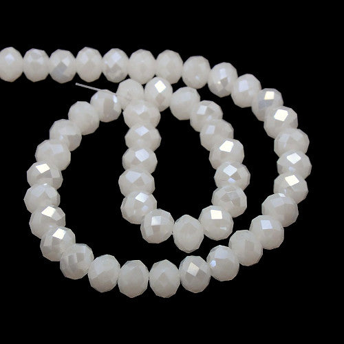 Crystal Glass Beads, Rondelle, Faceted, Opaque, White AB, 10mm - BEADED CREATIONS