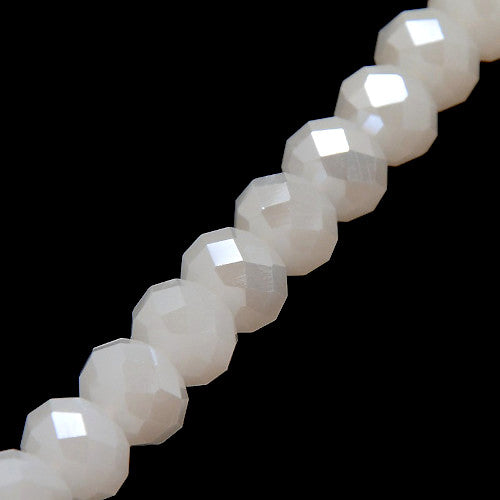 Crystal Glass Beads, Rondelle, Faceted, Opaque, White AB, 10mm - BEADED CREATIONS